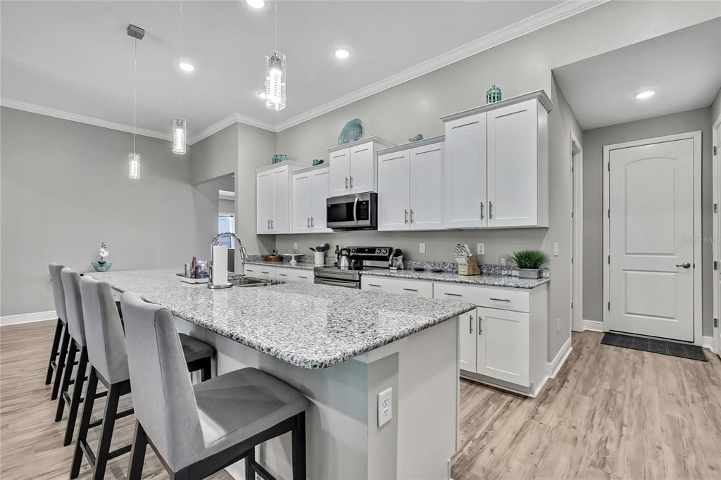 Interior, Kitchen, Pendant Lights, Recessed Lighting, Wood Texture Flooring