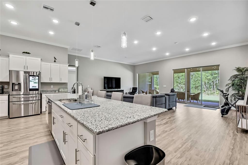 Interior, Kitchen, Living room, Pendant Lights, Recessed Lighting, Stainless Steel Appliances, Wood Texture Flooring