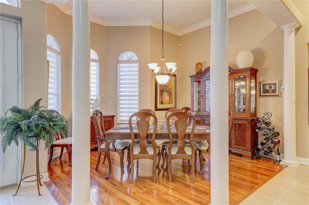 Chandelier, Dining room, Interior, Pendant Lights, Wood Texture Flooring
