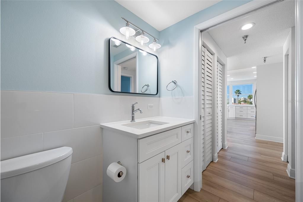 Bathroom, Interior, Recessed Lighting, Wood Texture Flooring