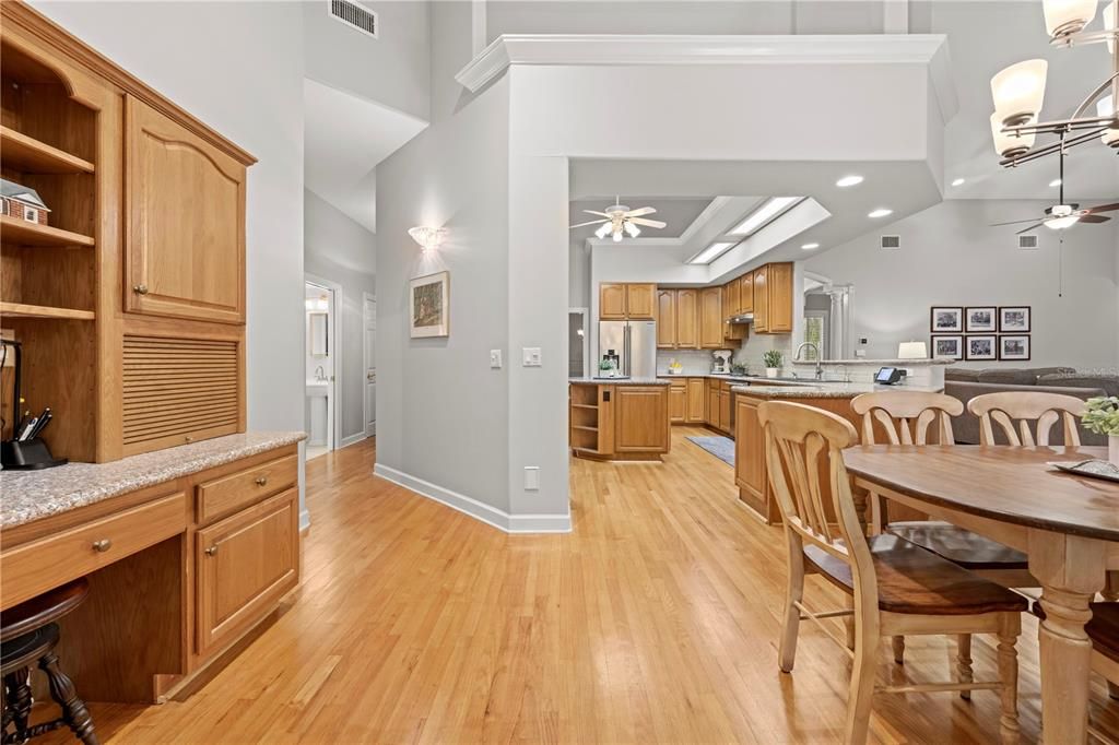 Dining room, Interior, Kitchen, Recessed Lighting, Wood Texture Flooring