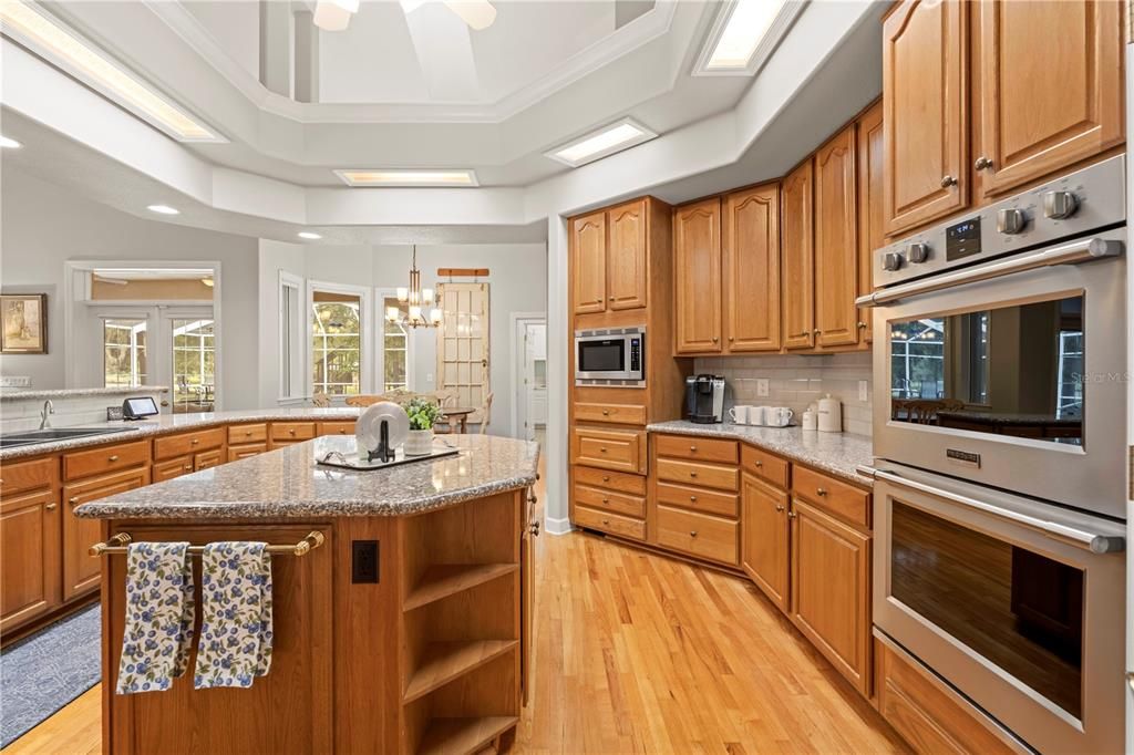 Chandelier, Interior, Kitchen, Recessed Lighting, Stainless Steel Appliances, Wood Texture Flooring