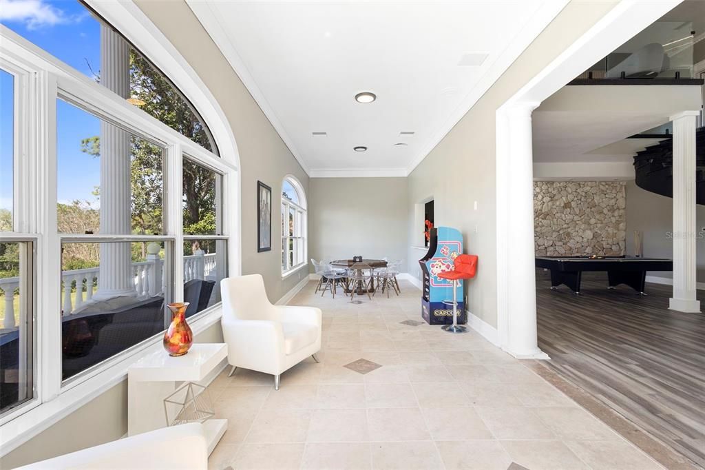 Dining room, Interior, Recessed Lighting, Stone Walls