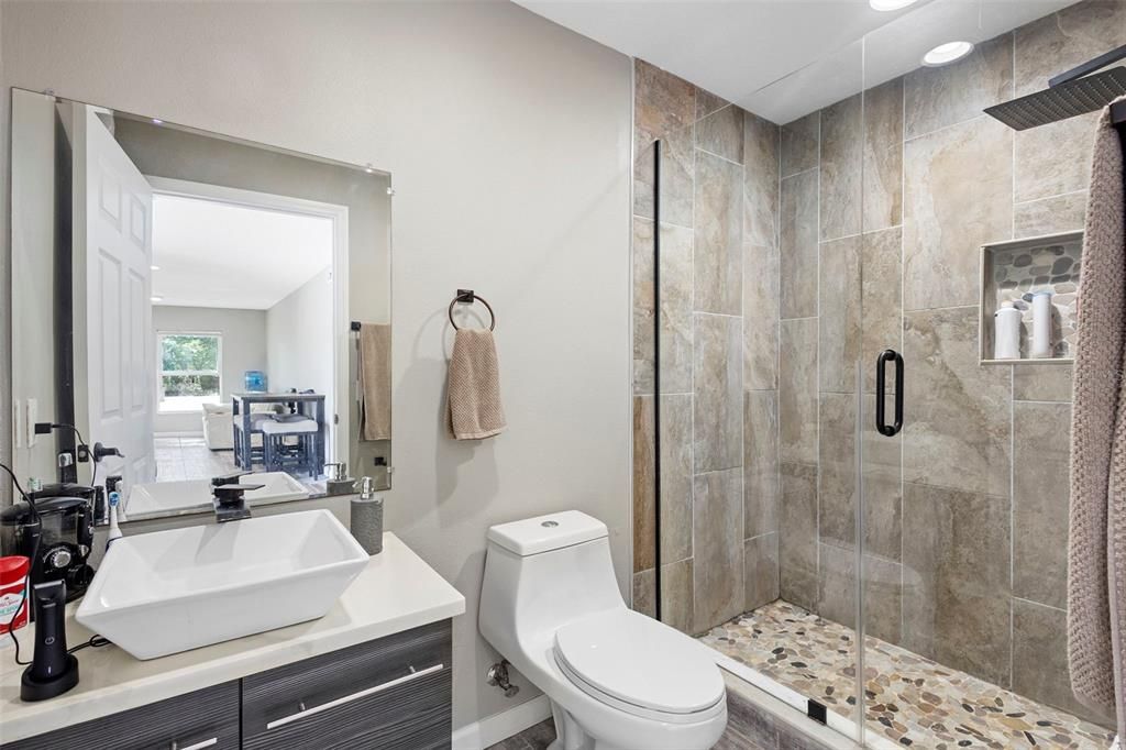 Bathroom, Glass Shower, Interior, Recessed Lighting