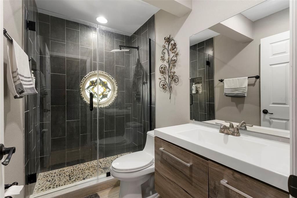 Bathroom, Glass Shower, Interior, Recessed Lighting