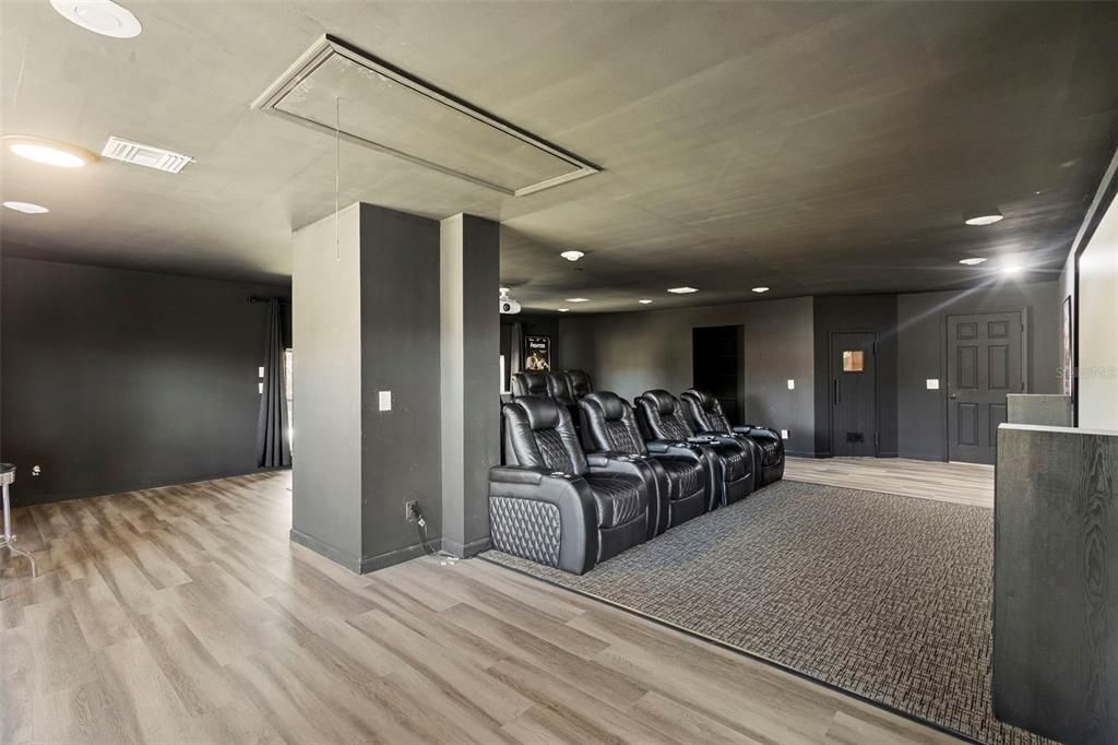 Home Theatre Room, Interior, Recessed Lighting, Theatre Room, Wood Texture Flooring