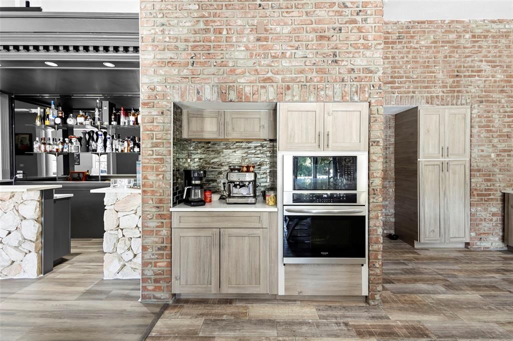 Interior, Kitchen, Stone Walls, Wood Texture Flooring