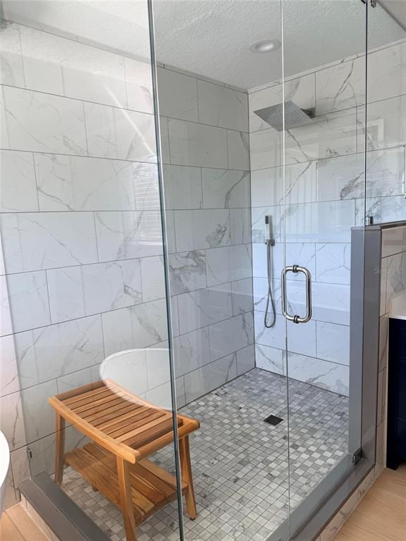 Bathroom, Glass Shower, Interior, Marble Walls, Recessed Lighting