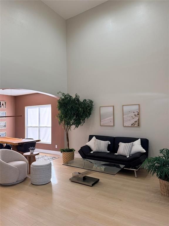 Interior, Living room, Pendant Lights, Wood Texture Flooring