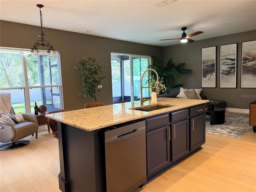 Interior, Kitchen, Pendant Lights, Wood Texture Flooring