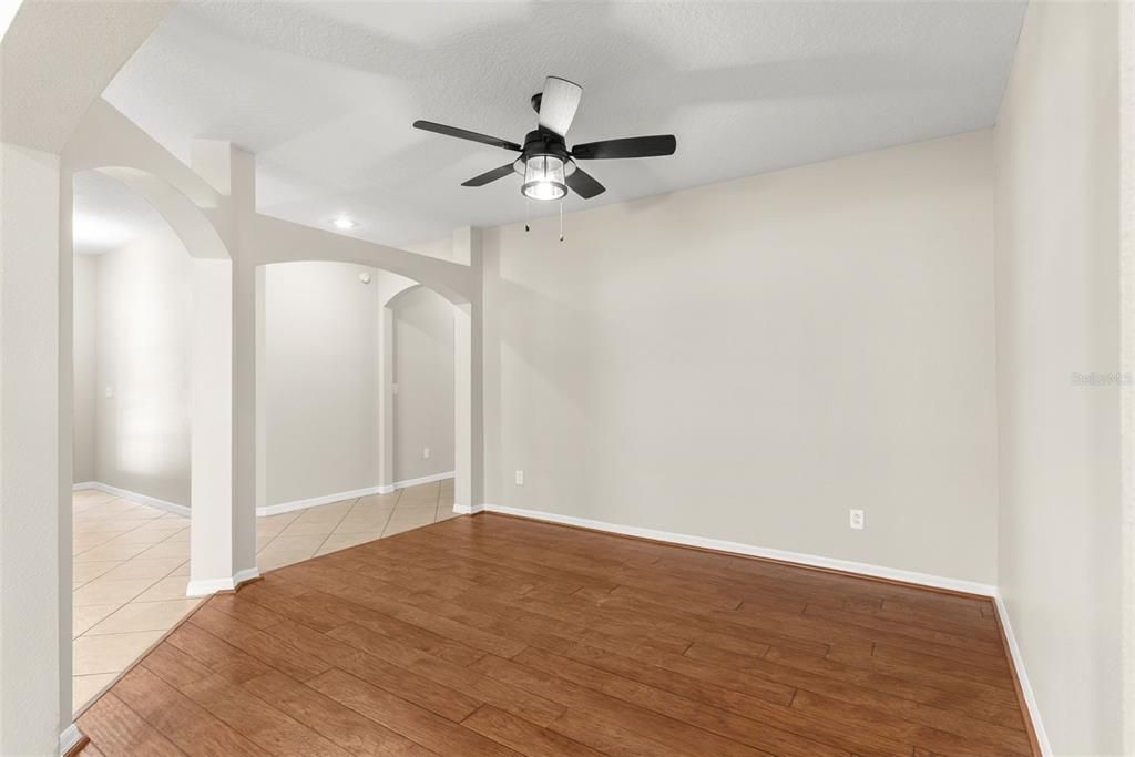 Empty room, Interior, Recessed Lighting, Wood Texture Flooring