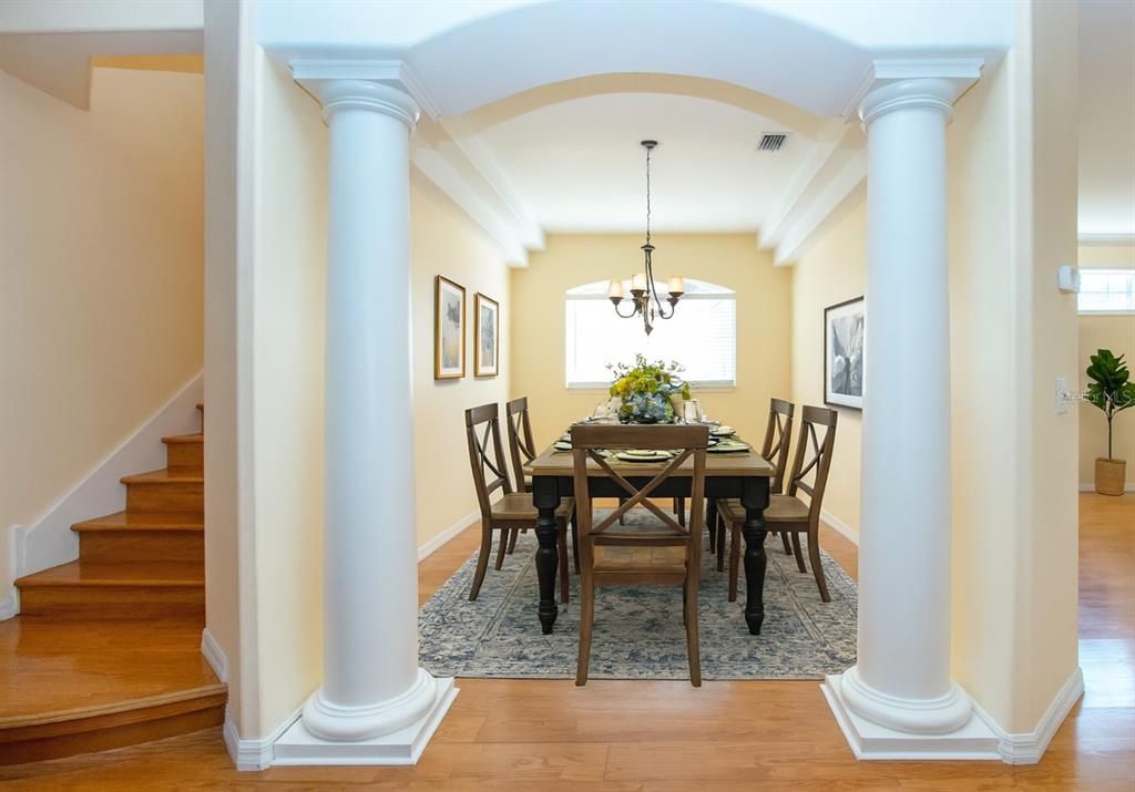 Chandelier, Dining room, Interior, Wood Texture Flooring