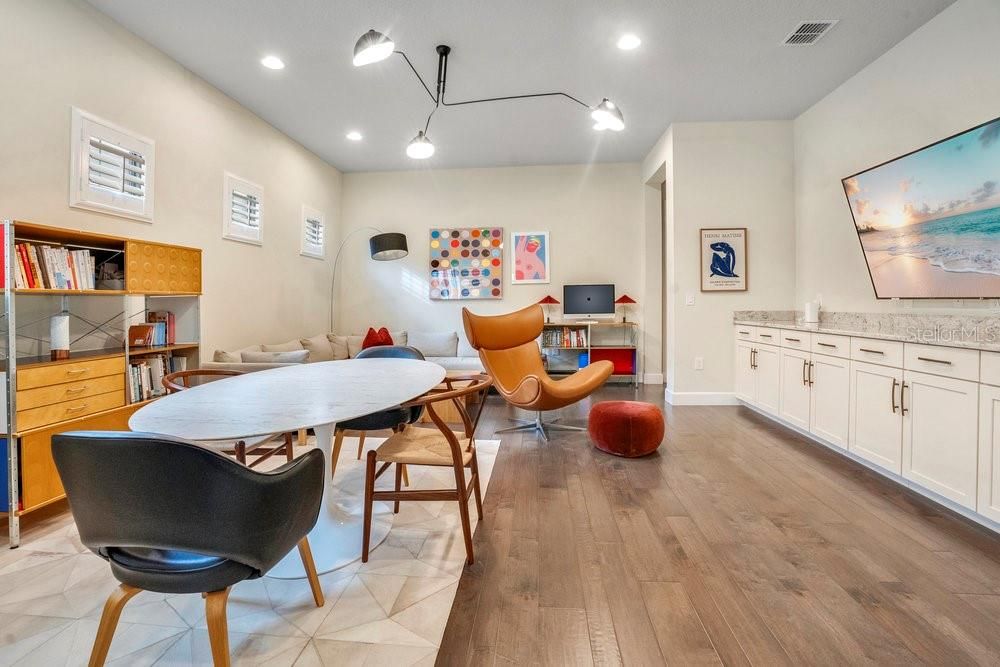 Home Office, Interior, Pendant Lights, Recessed Lighting, Wood Texture Flooring