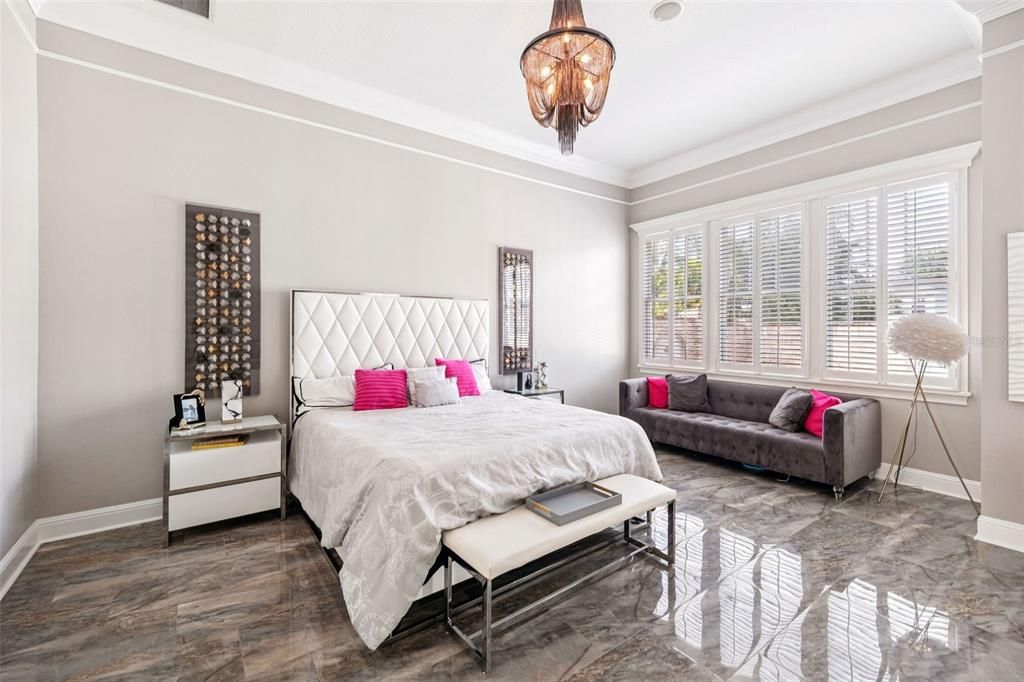 Bedroom, Chandelier, Interior, Wood Texture Flooring