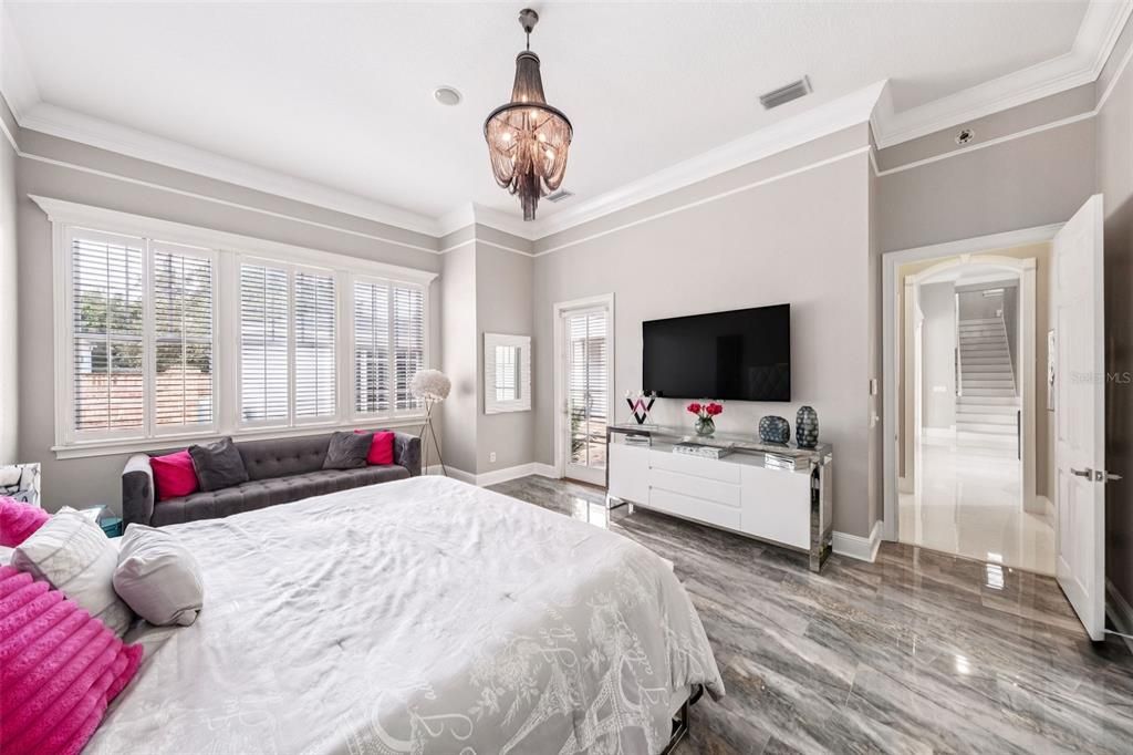 Bedroom, Interior, Pendant Lights, Wood Texture Flooring
