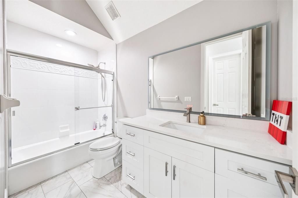 Bathroom, Glass Shower, Interior, Marble, Recessed Lighting