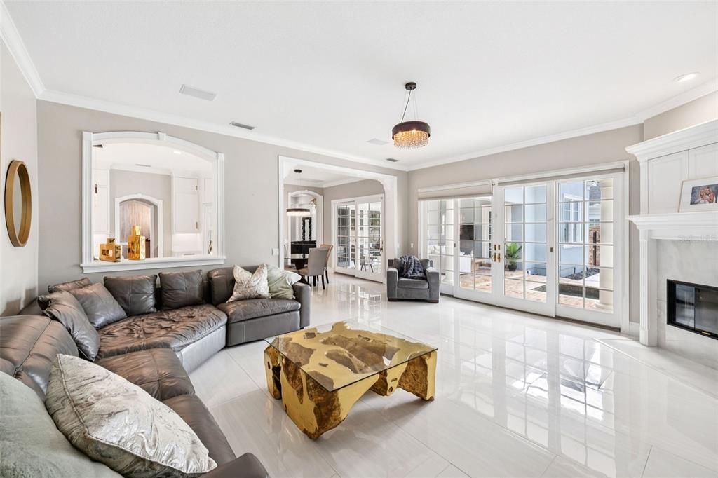 Fireplace, Interior, Living room, Pendant Lights, Recessed Lighting