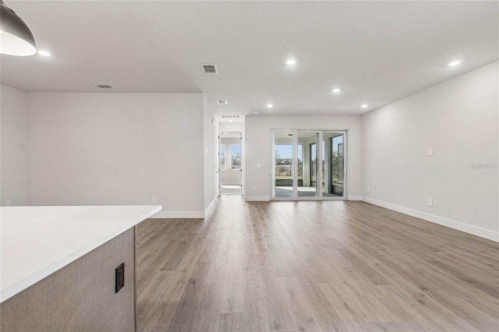 Empty room, Interior, Recessed Lighting, Wood Texture Flooring