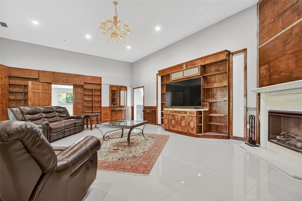 Chandelier, Fireplace, Interior, Living room, Recessed Lighting