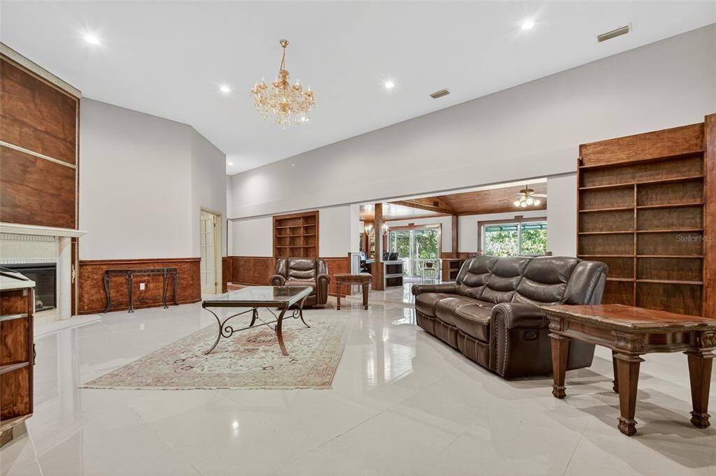 Chandelier, Fireplace, Interior, Living room, Recessed Lighting