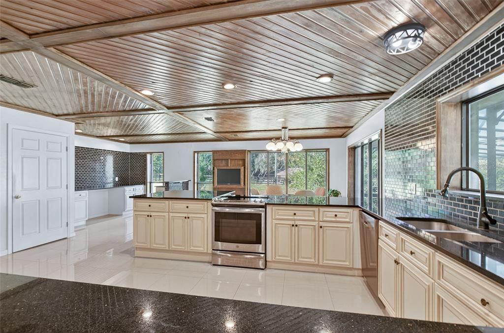 Interior, Kitchen, Recessed Lighting, Stainless Steel Appliances, Wooden Ceilings