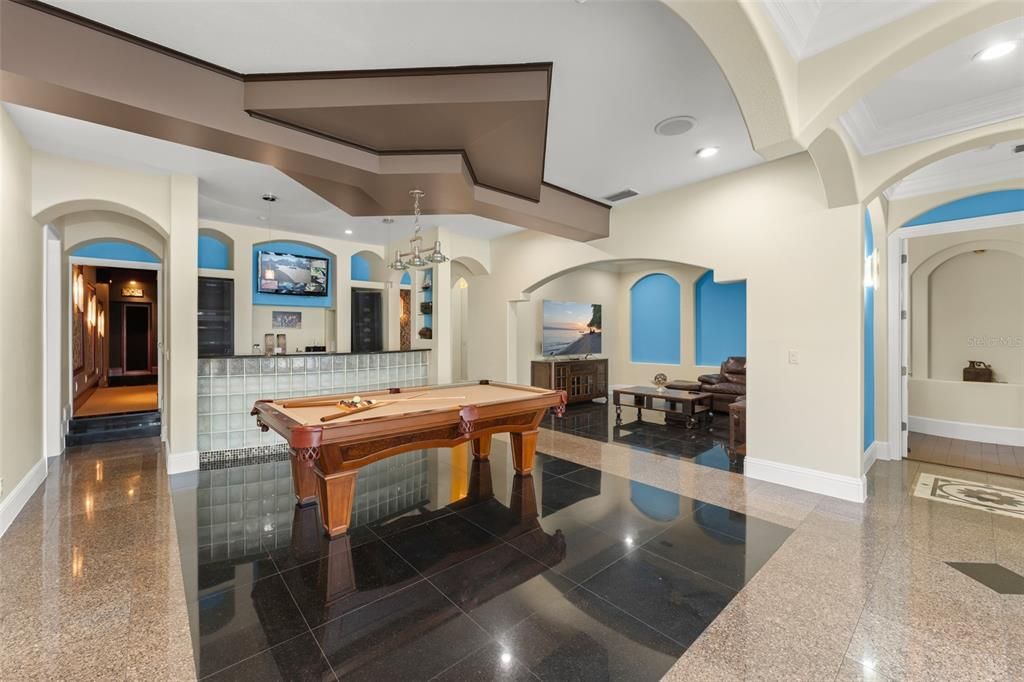 Billiard Table, Game Room, Interior, Pendant Lights, Recessed Lighting