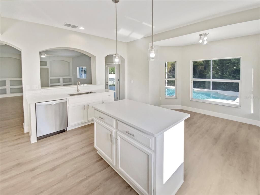 Interior, Kitchen, Pendant Lights, Recessed Lighting, Wood Texture Flooring