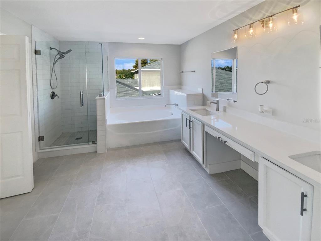 Bathroom, Dual Sink Vanities, Glass Shower, Interior, Recessed Lighting