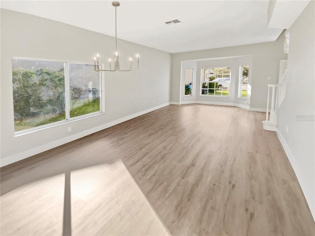Chandelier, Empty room, Interior, Pendant Lights, Wood Texture Flooring