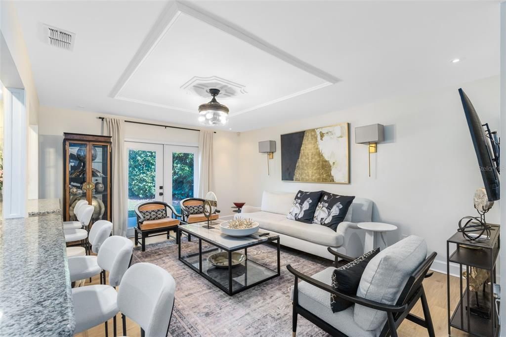 Interior, Living room, Recessed Lighting, Wood Texture Flooring