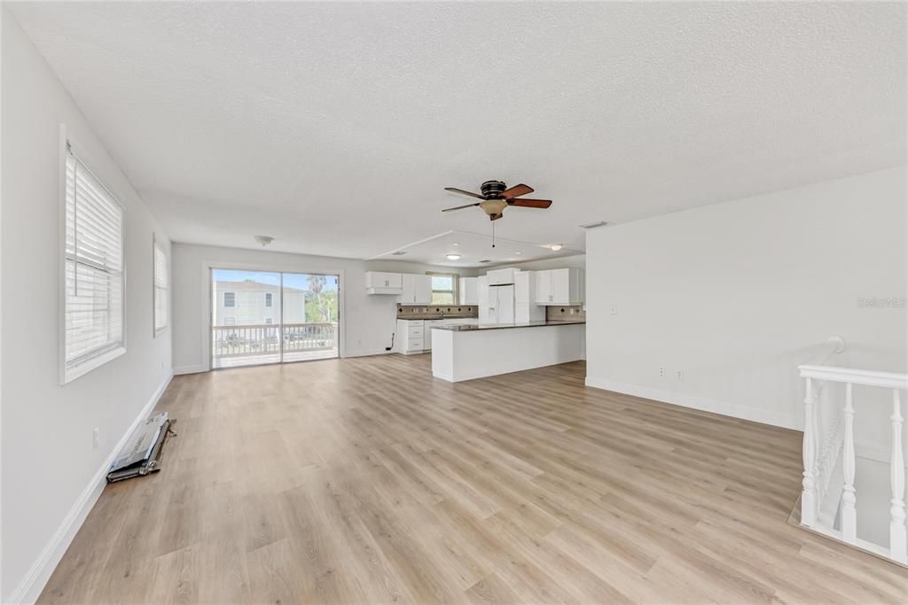 Empty room, Interior, Kitchen, Recessed Lighting, Wood Texture Flooring