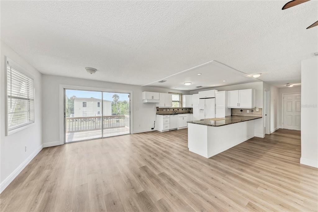 Empty room, Interior, Kitchen, Recessed Lighting, Wood Texture Flooring