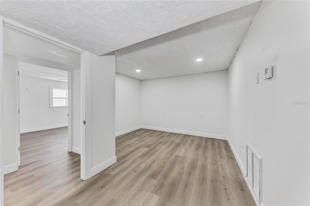 Empty room, Interior, Recessed Lighting, Wooden Beams, Wood Texture Flooring
