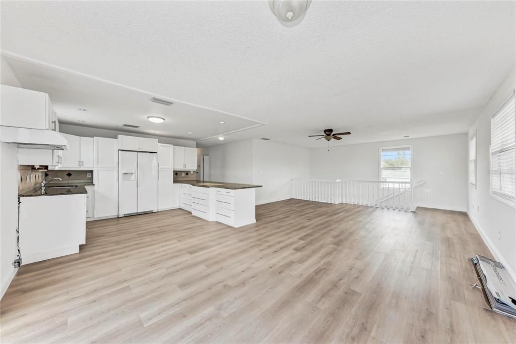 Empty room, Interior, Kitchen, Recessed Lighting, Wood Texture Flooring