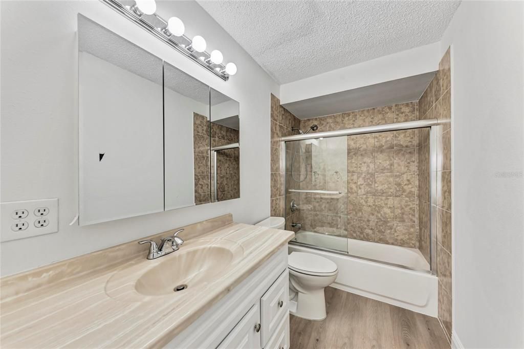 Bathroom, Glass Shower, Interior, Wood Texture Flooring