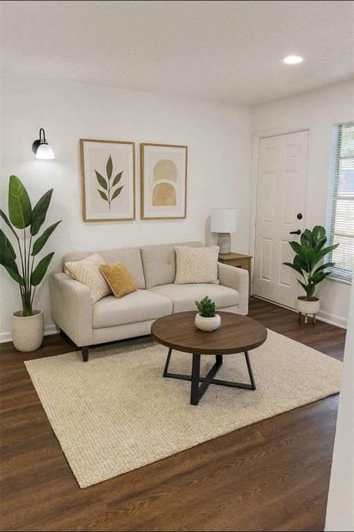 Interior, Living room, Recessed Lighting, Wood Texture Flooring