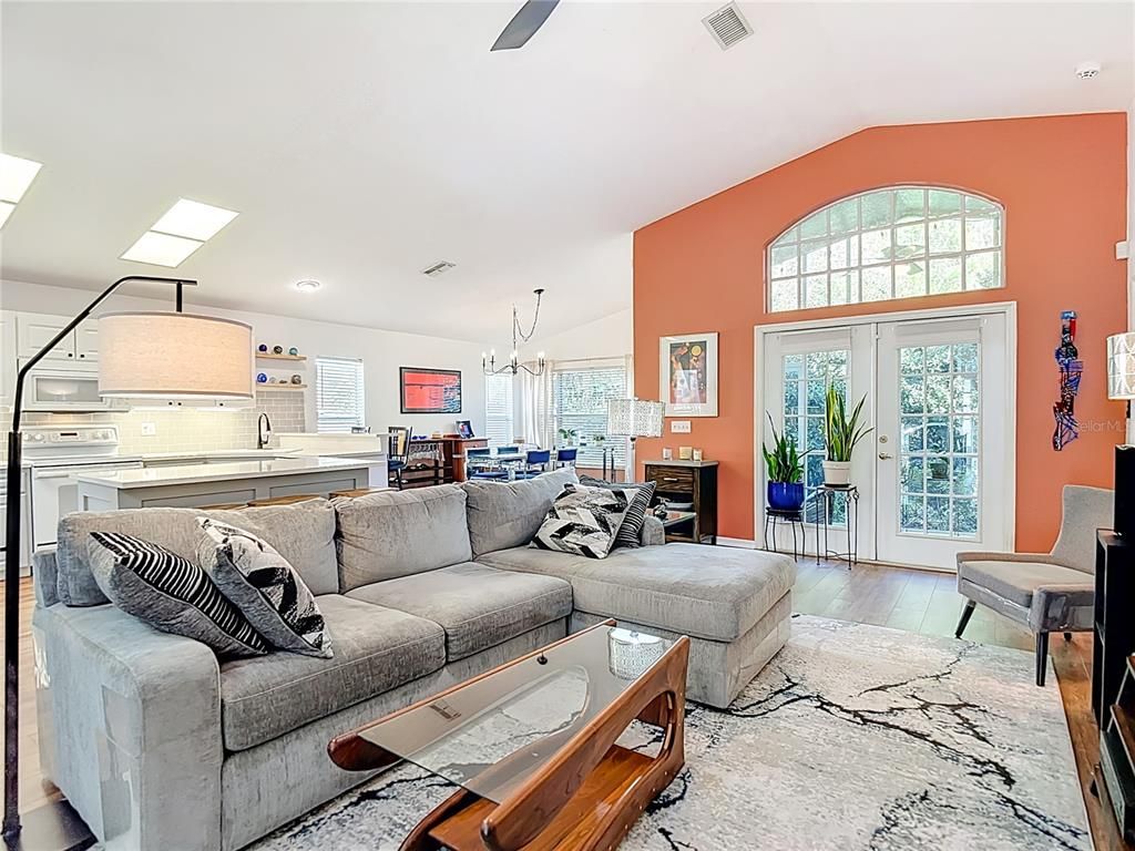 Dining room, Interior, Kitchen, Living room, Pendant Lights, Recessed Lighting, Wood Texture Flooring