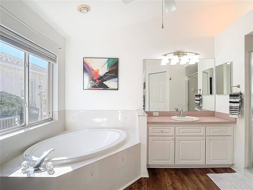 Bathroom, Dual Sink Vanities, Interior, Wood Texture Flooring