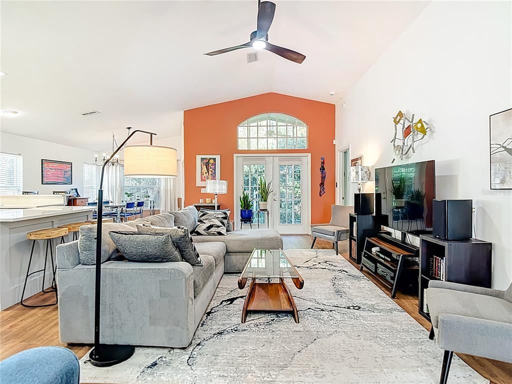 Interior, Living room, Recessed Lighting, Wood Texture Flooring