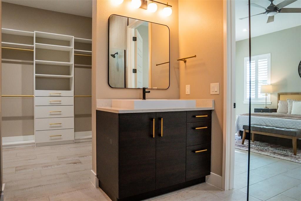 Bathroom, Bedroom, Dual Sink Vanities, Interior, Walk-in Closets, Wood Texture Flooring