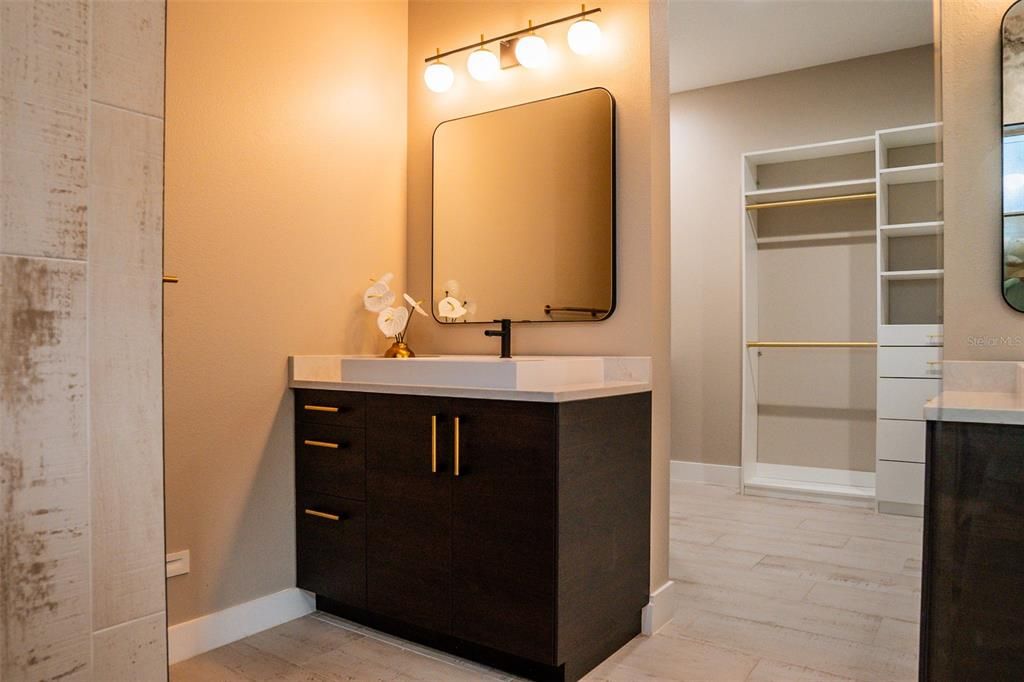 Bathroom, Dual Sink Vanities, Interior, Walk-in Closets, Wood Texture Flooring