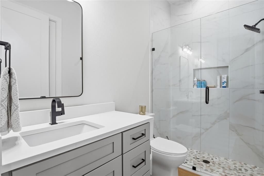 Bathroom, Glass Shower, Interior, Marble Walls