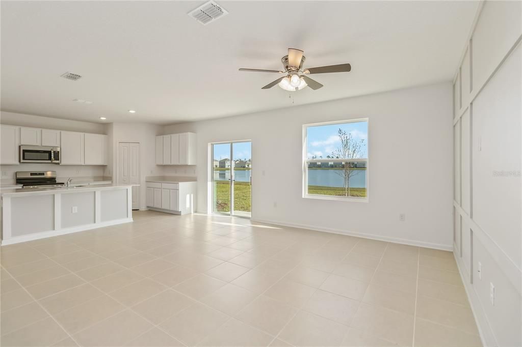 Empty room, Interior, Kitchen, Recessed Lighting, Stainless Steel Appliances, Water