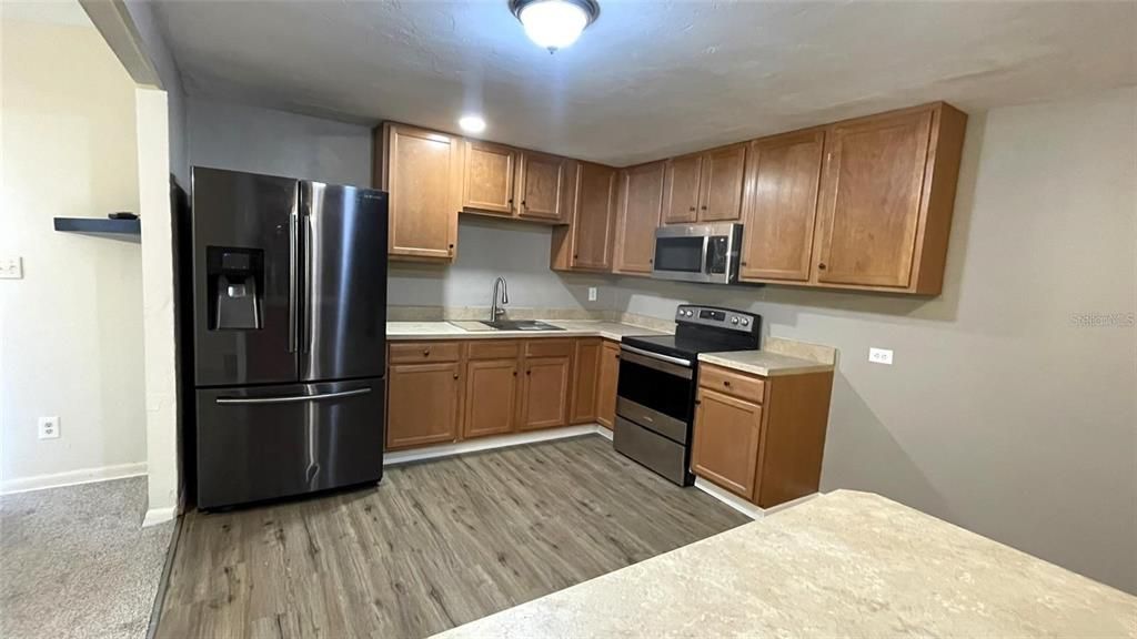 Interior, Kitchen, Recessed Lighting, Wood Texture Flooring