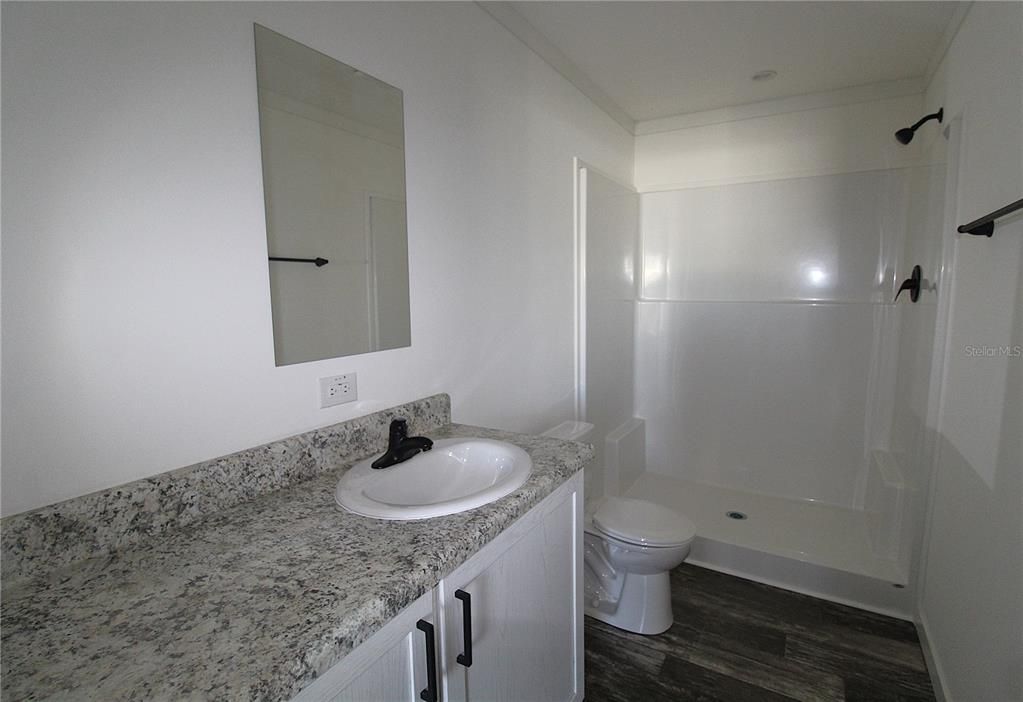 Bathroom, Interior, Recessed Lighting, Wood Texture Flooring