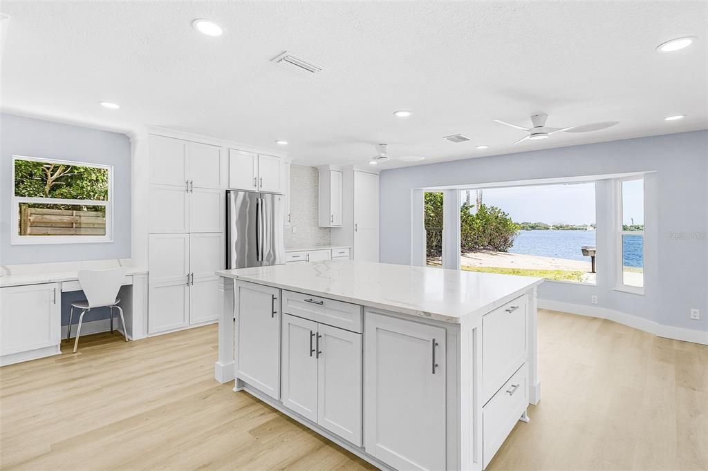 Interior, Kitchen, Recessed Lighting, Water, Wood Texture Flooring