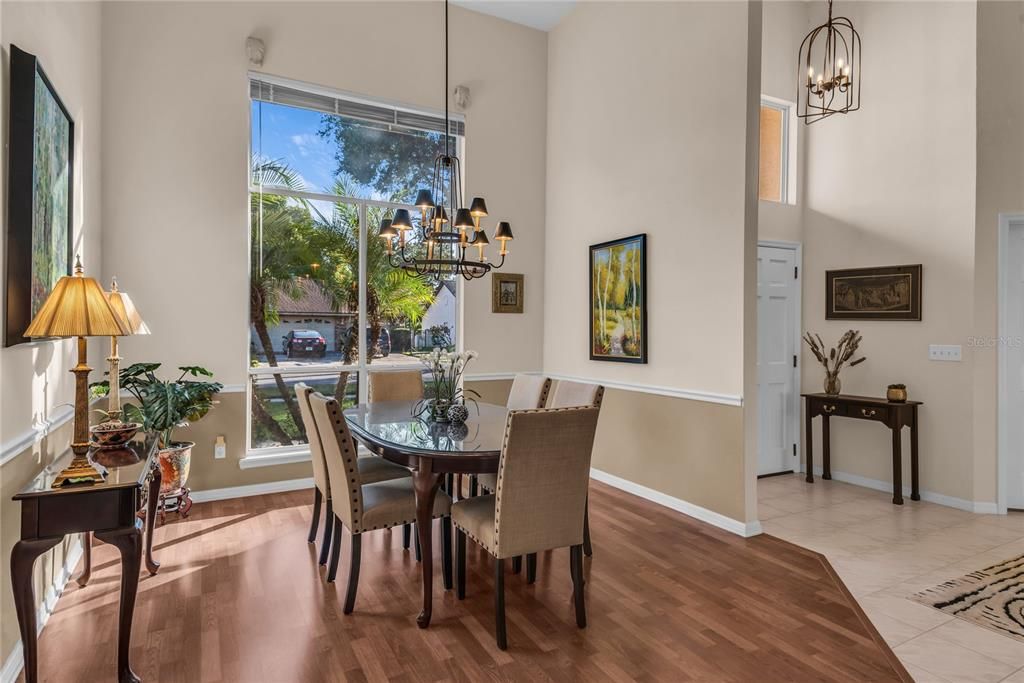 Chandelier, Dining room, Interior, Pendant Lights, Wood Texture Flooring