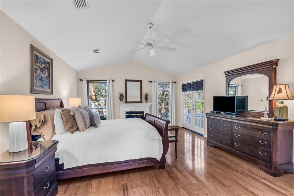 Bedroom, Fireplace, Interior, Wood Texture Flooring