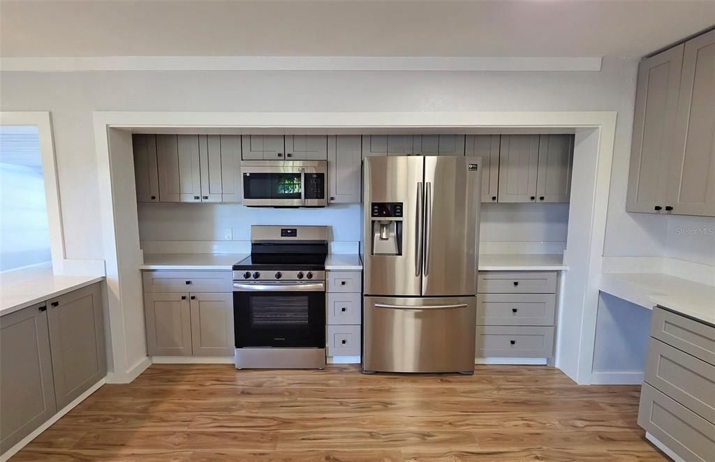 Interior, Kitchen, Stainless Steel Appliances, Wood Texture Flooring