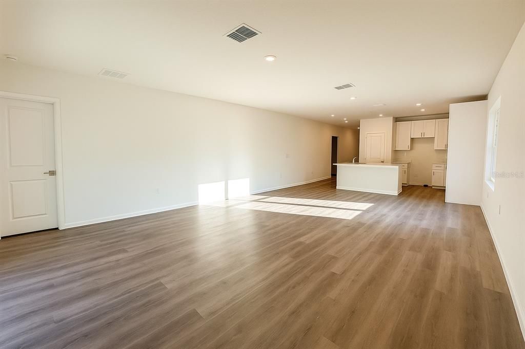 Empty room, Interior, Kitchen, Recessed Lighting, Wood Texture Flooring